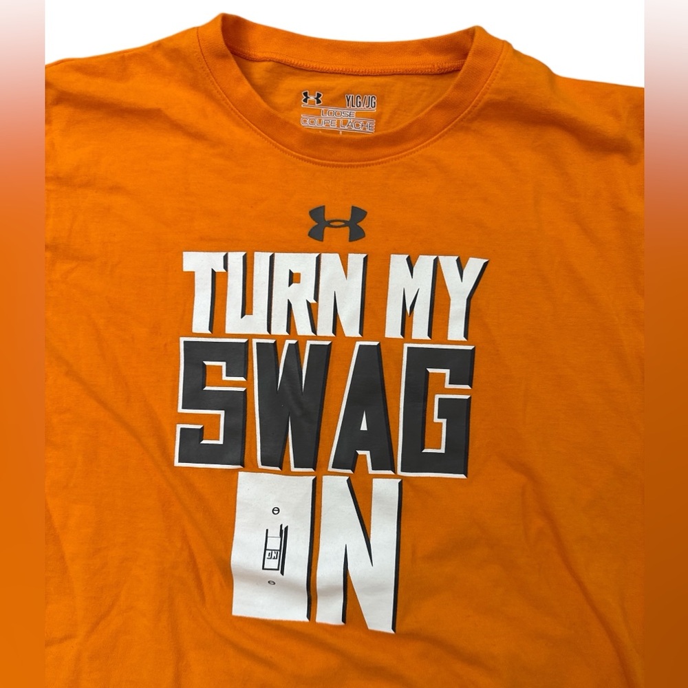 Under Armour “Turn My‎ Swag On” Orange Youth Boys T-Shirt Size Large